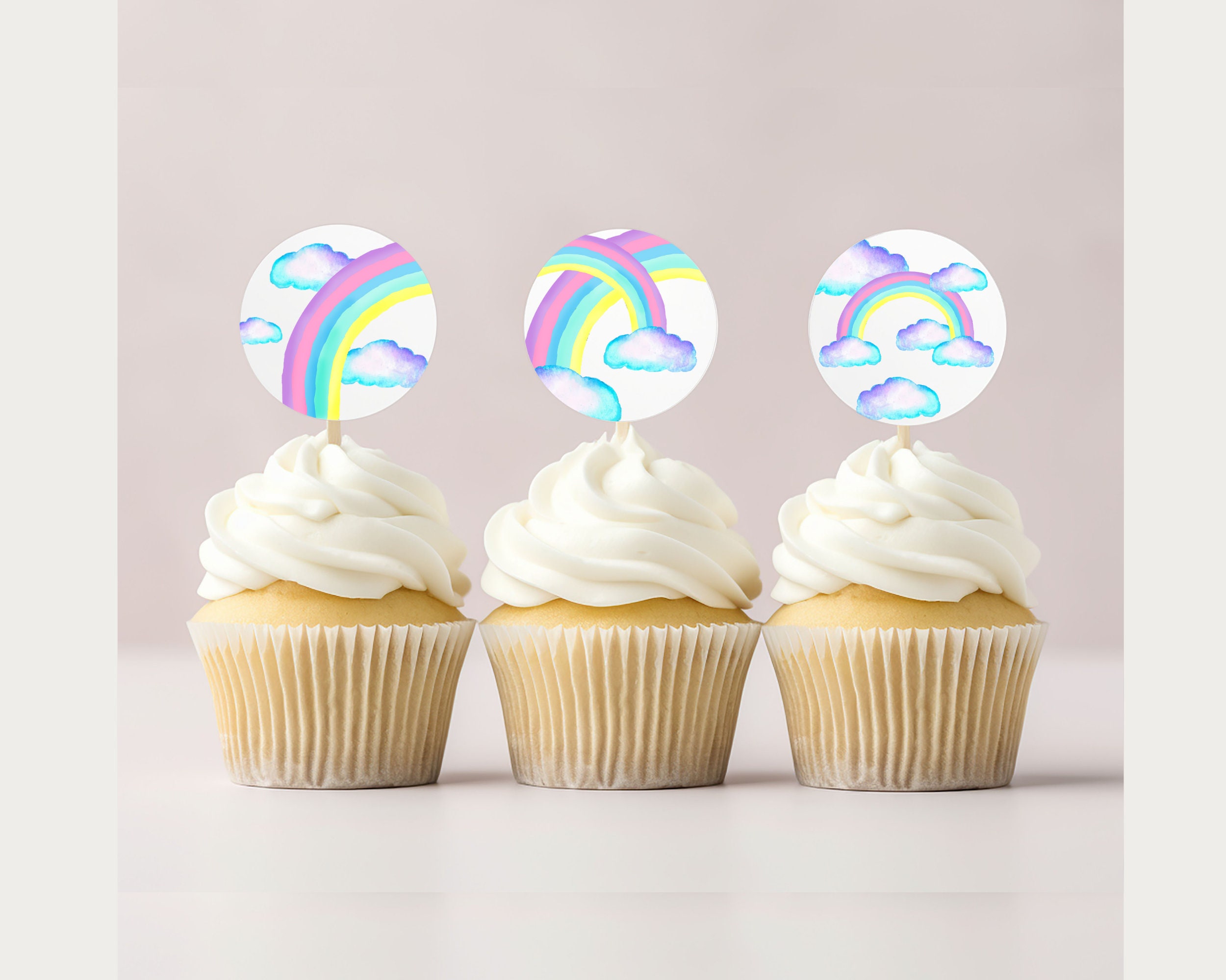 Rainbow Cupcake Toppers Rainbow Theme Birthday Party Printable Cupcake ...