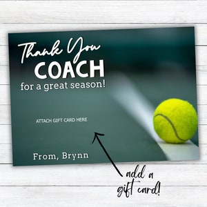 Tennis-Trainer-Geschenkkarte ausdrucken, Danke, Ende der Saison-Trainer-Geschenk-Karte, Tennis-Trainer-Kartengeschenk