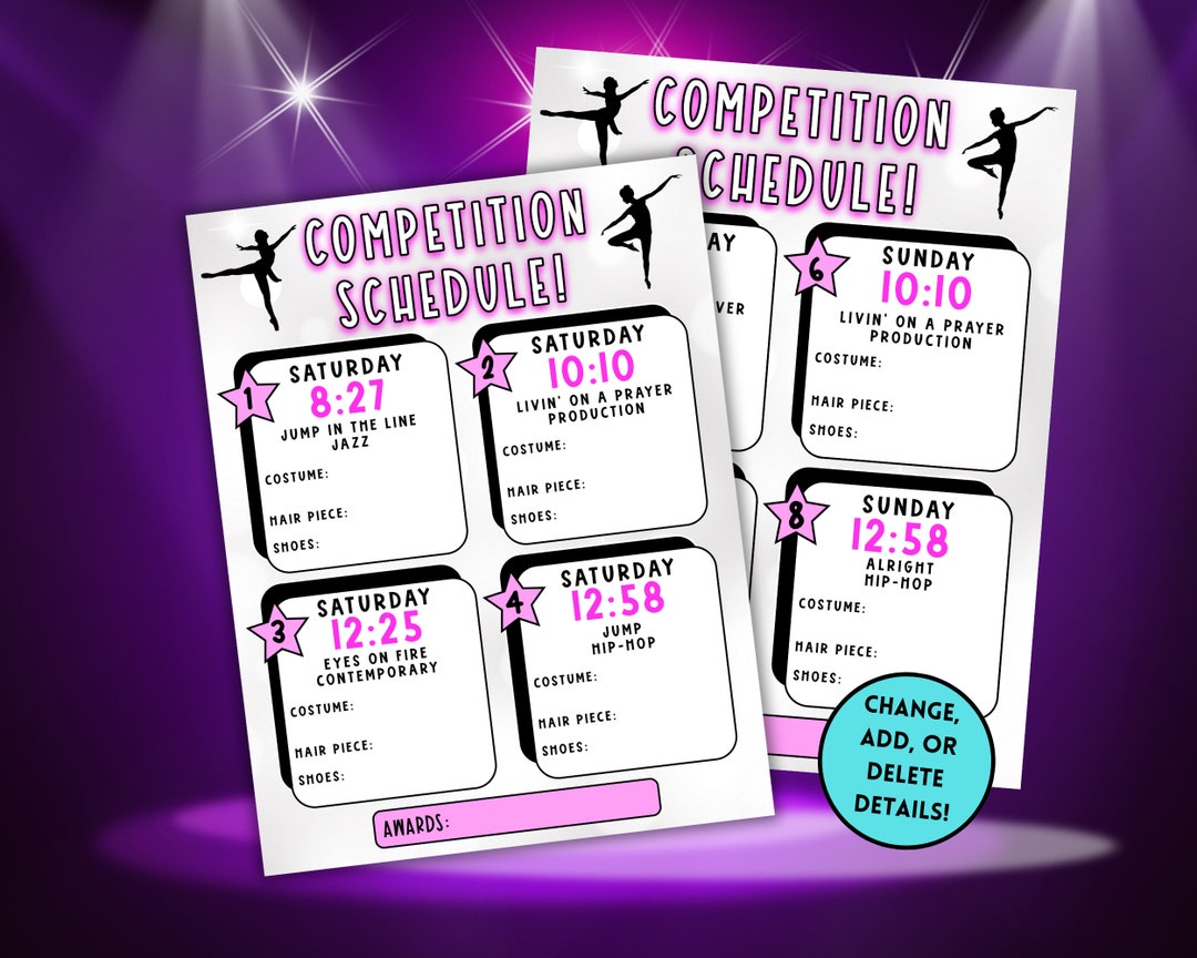 Dance Competition Schedule Itinerary Printable Template, Try Before You Buy, Dance Competition