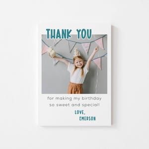 Cartão de agradecimento com foto Modelo para impressão com texto Cartão de agradecimento de aniversário Experimente antes de comprar Download instantâneo Cartão de agradecimento com foto para menina e menino