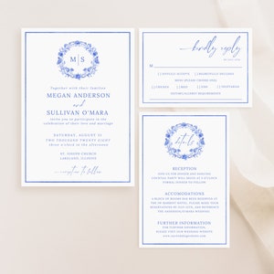 Blue Wedding Invitation Printable Template Set Vintage Chinoiserie Blue Wedding RSVP Royal Blue Floral Wedding Invitation Try Before You Buy
