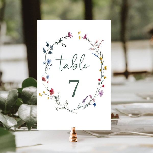 Wildflower Floral Table Number Printable Template Wedding Bridal Baby Shower Watercolor Floral Table Numbers Try Before You Buy