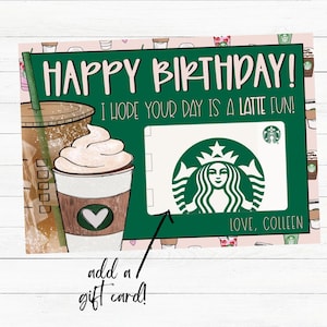Plantilla imprimible de regalo de cumpleaños de Starbucks Tarjeta de feliz cumpleaños Agregar tarjeta de regalo de Starbucks Cumpleaños Tarjeta de regalo de café con leche de Starbucks