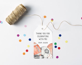 Sports Balls Party Favor Tags Birthday Thank You Party Favor Tag Printable Template Sports Party Favor Tag Sports Birthday Goodie Bag Tags