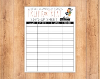 Trunk-or-Treat Sign Up Sheet Printable Template Halloween Trunk or Treat Sign-Up Sheet Form Try Before You Buy Easy to Print