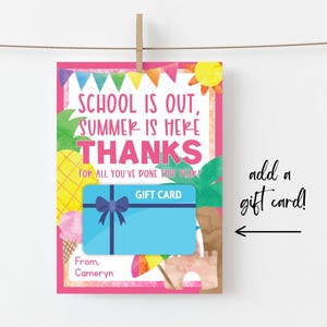 Enseignant de fin d'école Merci d'ajouter Carte-cadeau Modèle imprimable Dernier jour de classe Enseignant Secrétaire principal Facile à modifier
