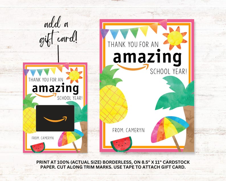 Thank You Teacher End of Year Amazon Gift Card Template Amazon Teacher ...