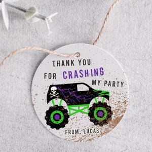 Plantilla imprimible de etiqueta colgante de Monster Truck Grave Digger para fiesta de cumpleaños, plantilla de etiqueta de recuerdo de fiesta de agradecimiento, plantilla de etiqueta de recuerdo de fiesta de Monster Jam Truck