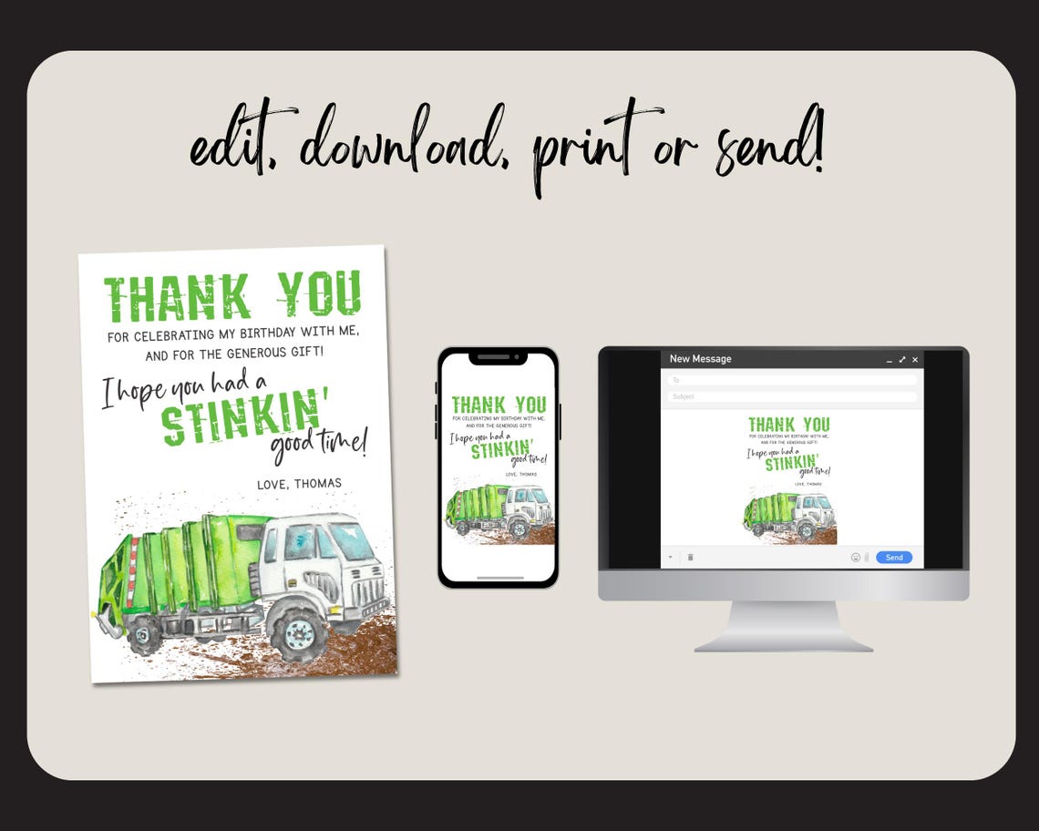 Garbage Truck Thank You Card Printable Template Garbage Recycling Truck ...