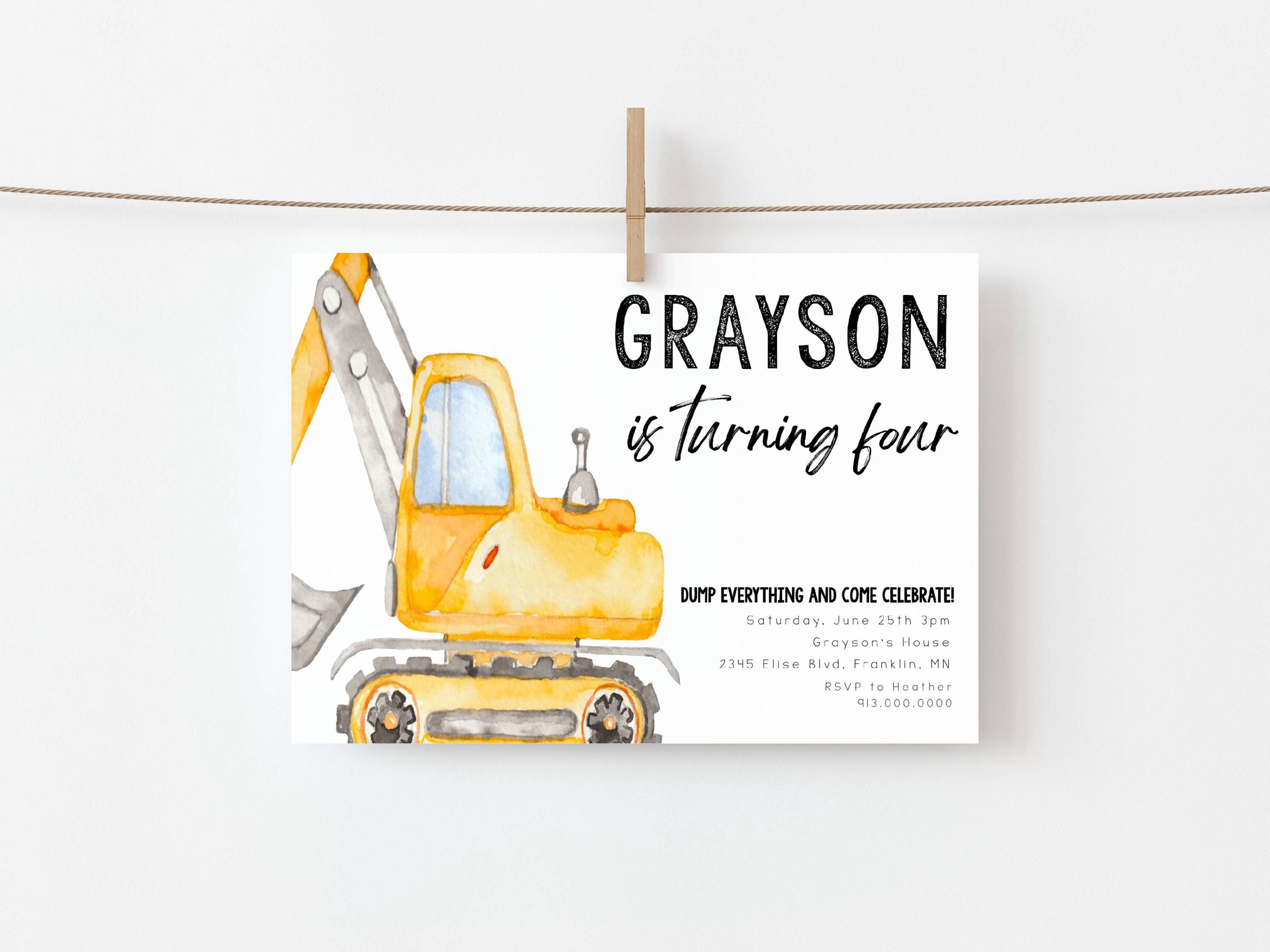 Graafmachine feest uitnodiging afdrukbare sjabloon uitnodiging graafmachine feest uitnodiging bouw vrachtwagens uitnodiging graafmachine verjaardagsuitnodiging