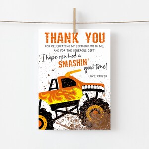 Modelo de cartão de agradecimento de aniversário El Toro Loco para impressão Monster Truck laranja Monster Jam Cartão de agradecimento de aniversário para impressão ou texto, fácil de editar