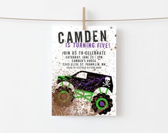 Uitnodiging voor verjaardagsfeestje Monster Truck afdrukbare sjabloon, grafdelver Monster Truck Instant Download uitnodiging Try Before You Buy