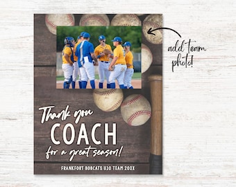 End of Season Baseball Coach Photo Gift, Baseball Coaches Gift, Baseball Team Photo Printable Try Before You Buy Easy to Edit A4 8x10