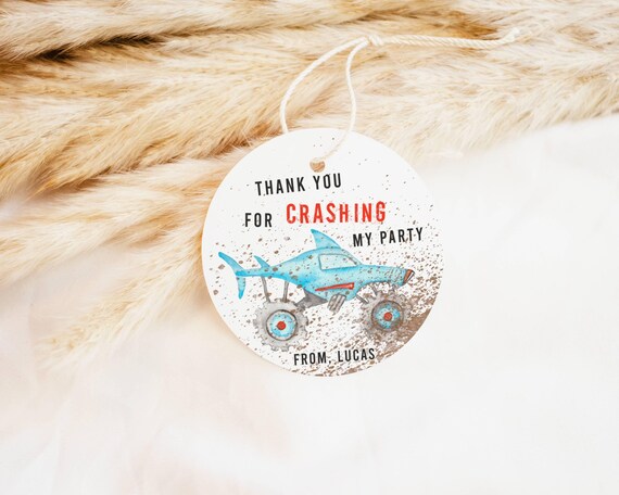 Monster Jam Birthday Party Hang Tag Megalodon Party Favor Tag Printable Template, Monster Jam Megalodon Truck Party Favor Tag Template