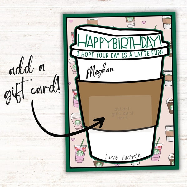 Starbucks Birthday Card Add Gift Card Printable Template, Add Starbucks Gift Card, Instant Download, Add Starbucks Gift Card