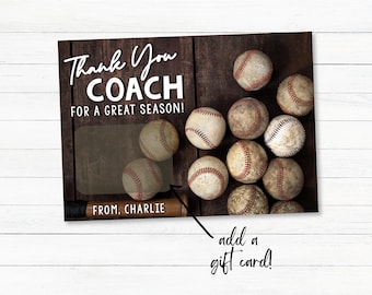 Baseball Coach Thank You Card: Gift Card Holder (Printable Template)
