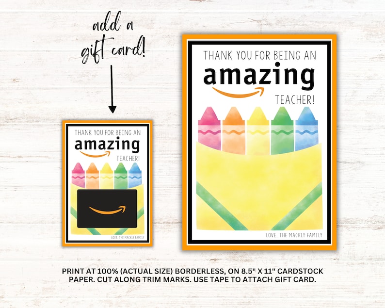 Teacher Appreciation Amazon Card, Add Amazon Gift Card, Teacher ...