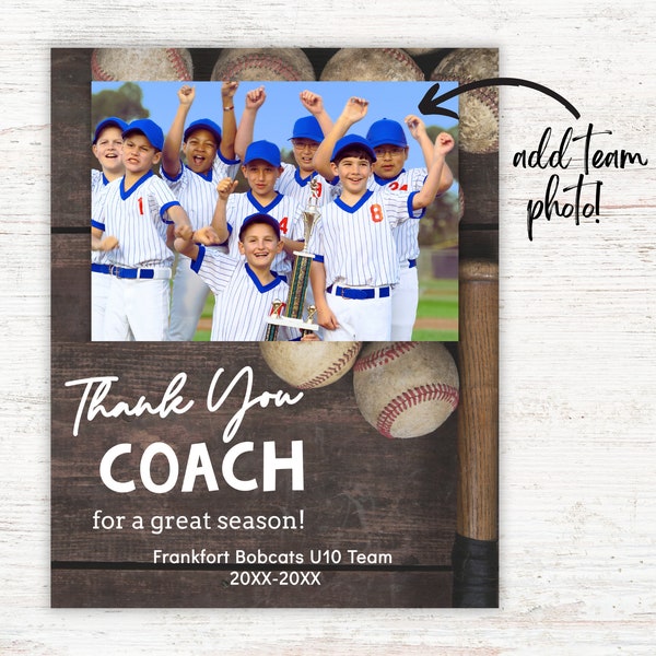 End of Season Baseball Coaches Photo Gift, Photo Thank You Gift for Baseball Coach, Baseball Coach Team Photo Template  A4, 8x10