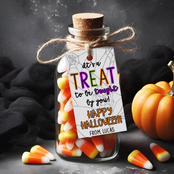 Halloween Teacher Gift Tag Template, Printable Teacher Halloween Gift Hang Tag, Halloween Teacher Treat, Easy to Print Instant Download