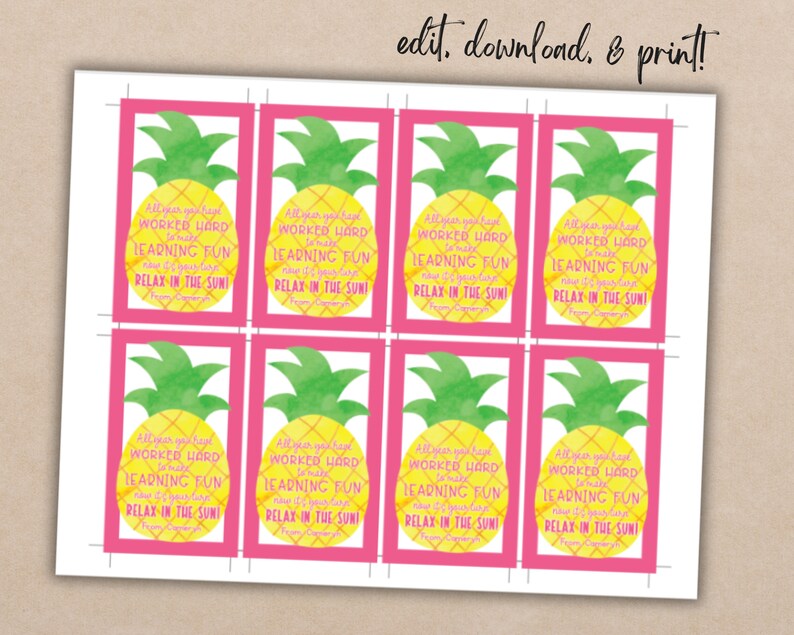 End of Year Teacher Gift Tag Printable Template, Summer End of School ...