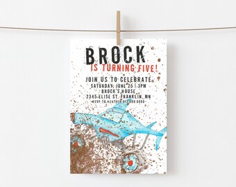 Megalodon Monster Truck Birthday Invitation Template (Digital Download)