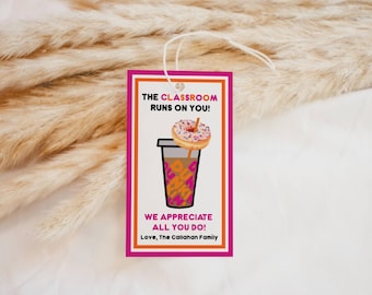 Etichetta regalo di apprezzamento per l'insegnante Modello stampabile Dunkin' Donuts, modello di etichetta regalo di apprezzamento per l'insegnante Prova prima di acquistare Download immediato