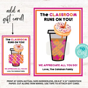 Teacher Appreciation Add Dunkin' Donuts Printable Gift Card Template ...