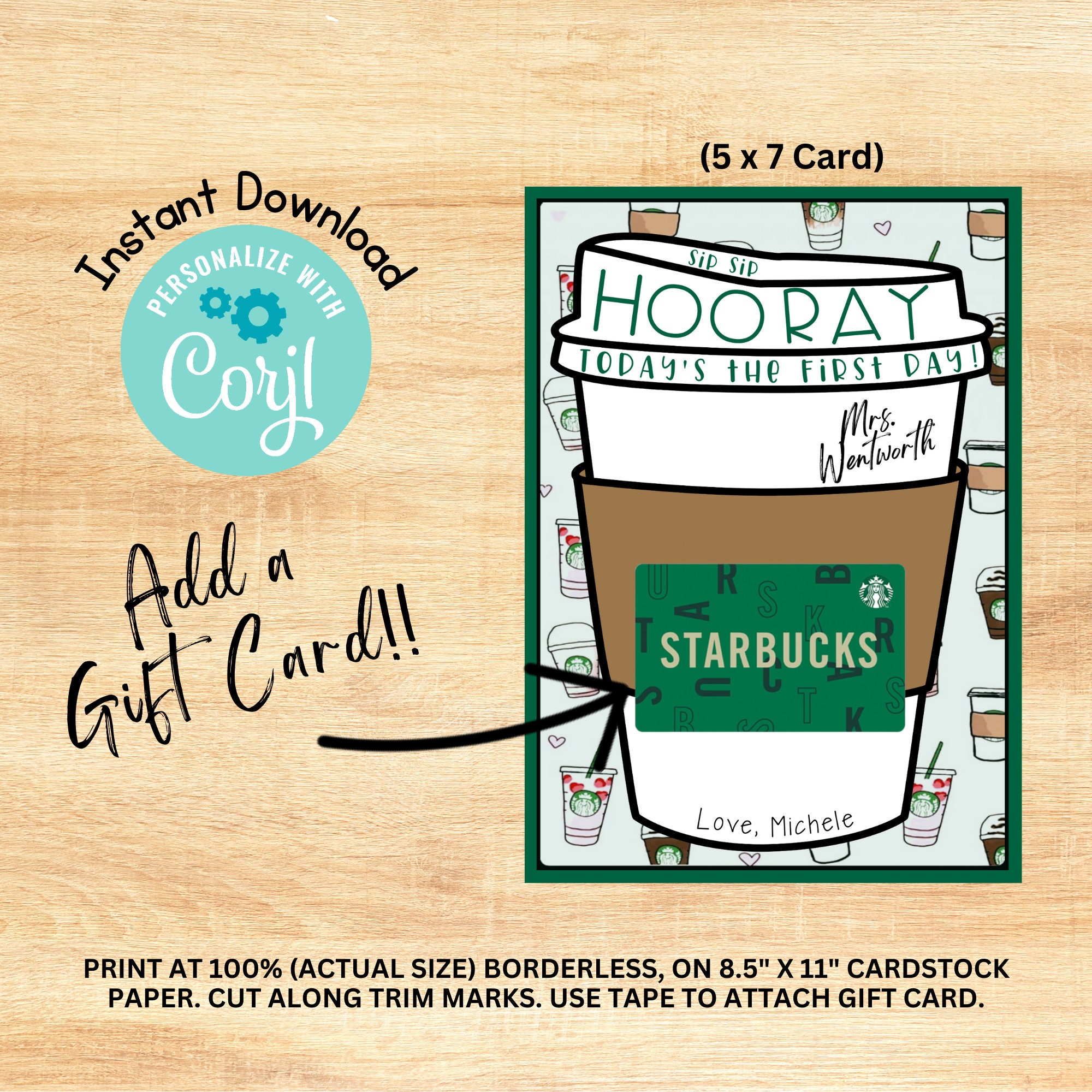 First Day of School Teacher Add Starbucks Gift Card Instant - Etsy