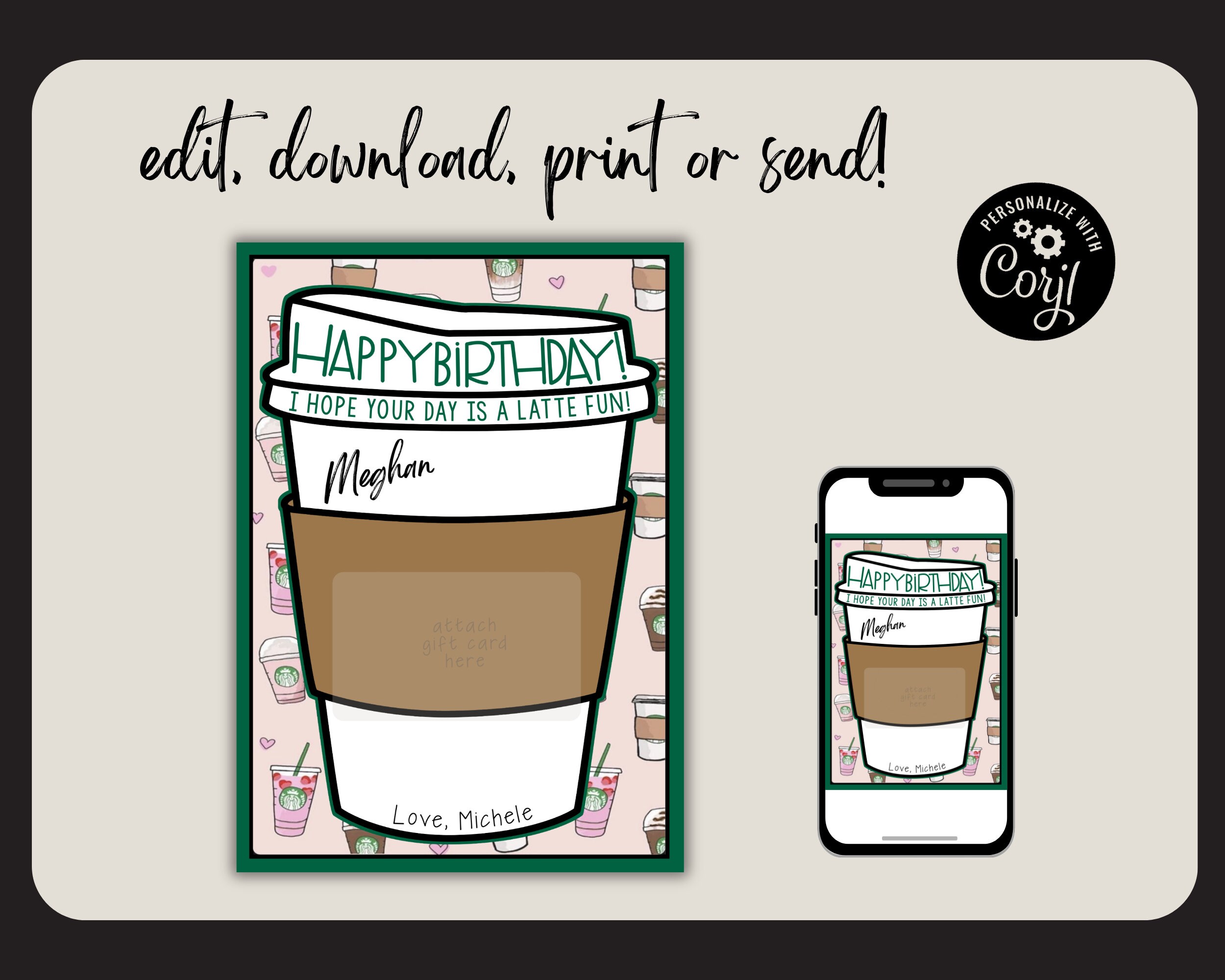 Starbucks Birthday Card Add Gift Card Printable Template, Add Starbucks ...