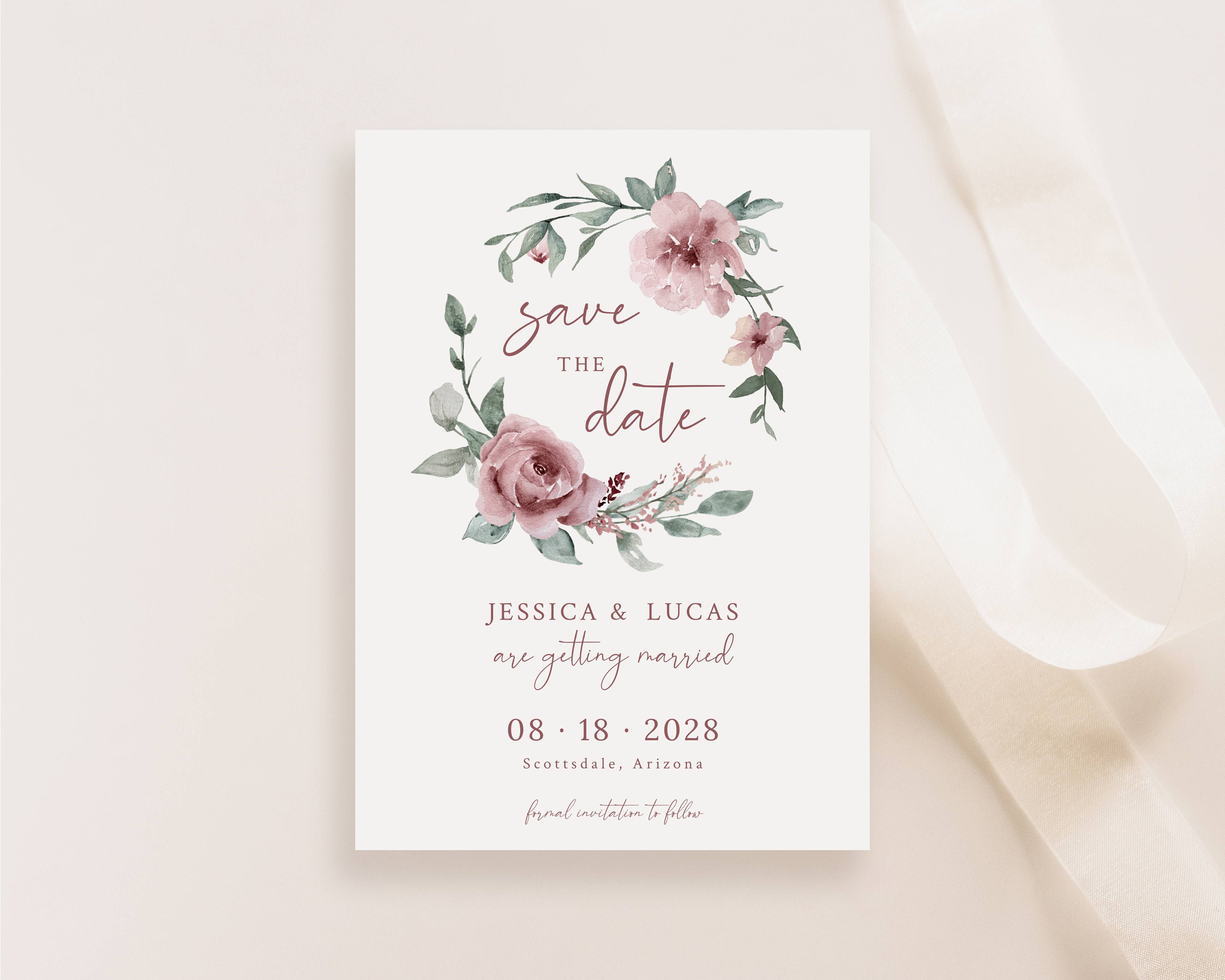 Dusty Rose Save the Date Printable Template, Floral Dusty Rose Pink ...