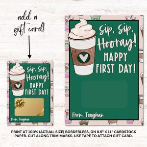 Back to School Coffee Gift Card Printable Template First Day of School ...
