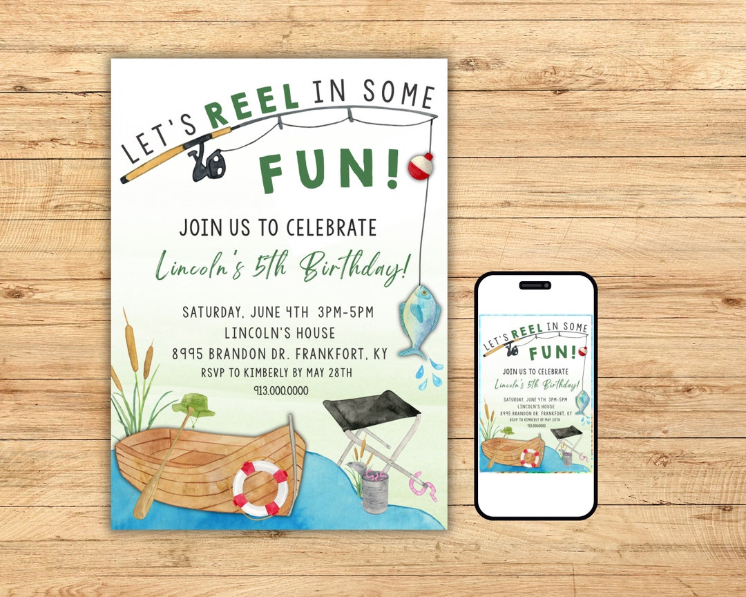 Fishing Birthday Party Invitation Template, Fishing Birthday Printable ...