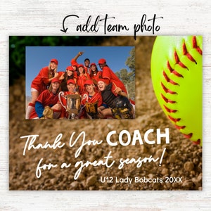 Softball Team Coach Card with Photo, End of Season Softball Coaches Gift, Thank You Gift for Softball Coaches, Team Photo Template A4, 8x10