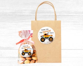 Monster Truck Birthday Party Favor Sticker El Toro Loco Printable 2" and 3" Monster Truck Thank You Treat Bag Stickers, Try Before You Buy
