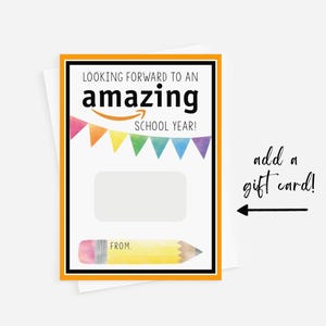 Cartão de professor do primeiro dia de aula, adicionar vale-presente da Amazon, presente de volta às aulas, download instantâneo, presente do primeiro dia de aula