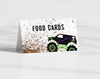 Monster Truck Birthday Food Cards: Printable Tent Template (Digital Download)