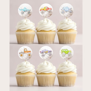 Monster Truck Cupcake Toppers Monster Truck Birthday Printable Cupcake Toppers Instant Download Monster Truck Party Round Cupcake Toppers