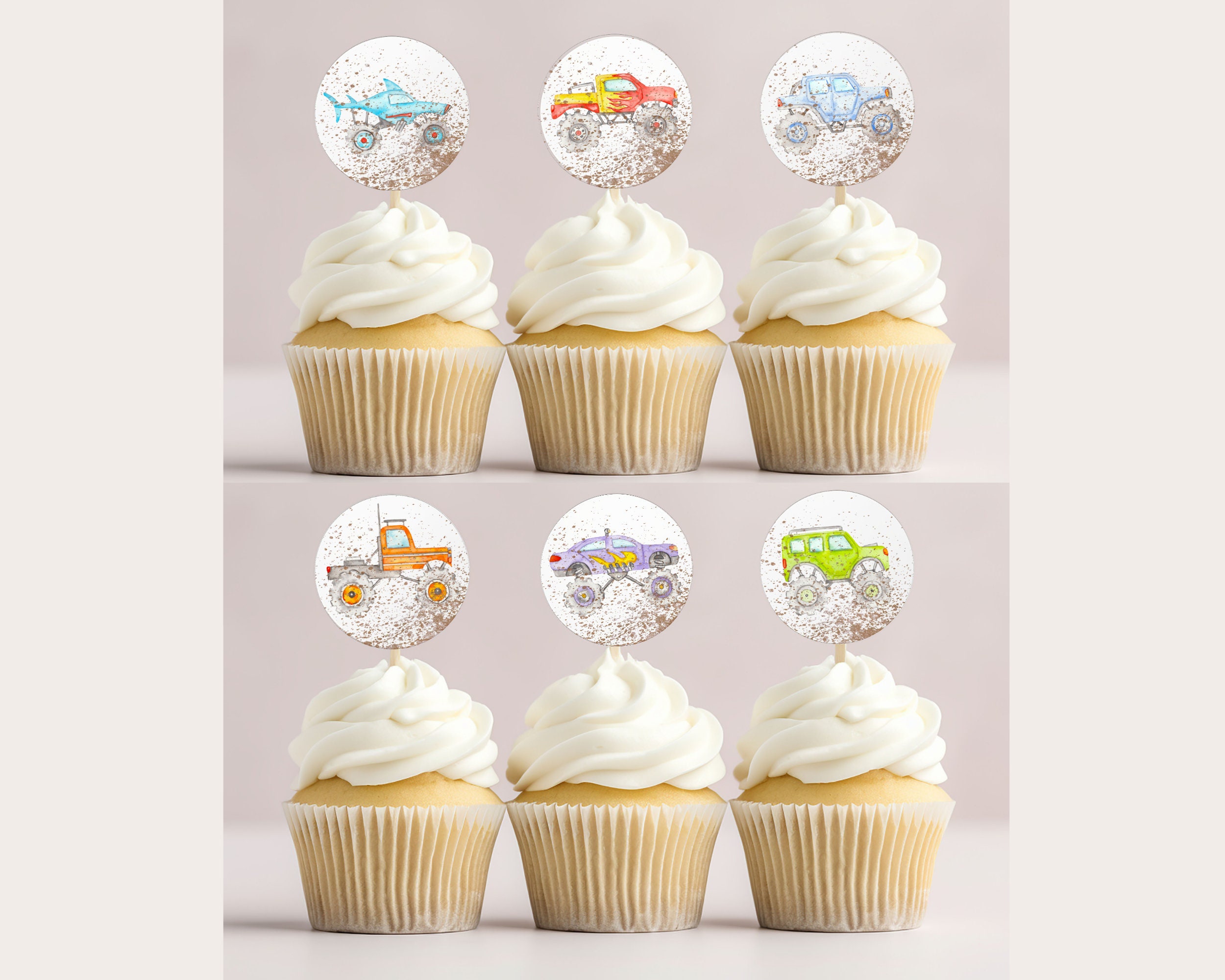 Monster Truck Cupcake Toppers Monster Truck Birthday Printable Cupcake ...
