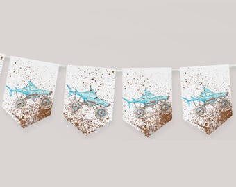 Monster Truck Megalodon Party Banner: Pennant Decorations (Digital Download 5x7")
