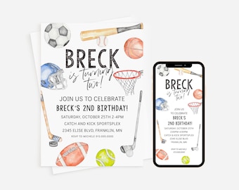 Plantilla de invitación para fiesta de cumpleaños deportiva: versión imprimible y para teléfono (descarga digital)