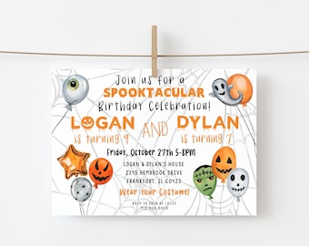 Joint Halloween Birthday Party Invite Printable Template Dual Sibling Birthday Halloween Party Halloween Themed Party Try Before You Buy