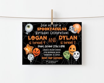 Sibling Halloween Birthday Party Invite Printable Template Dual Joint Birthday Party Halloween Themed Party Try Before You Buy Easy to Edit