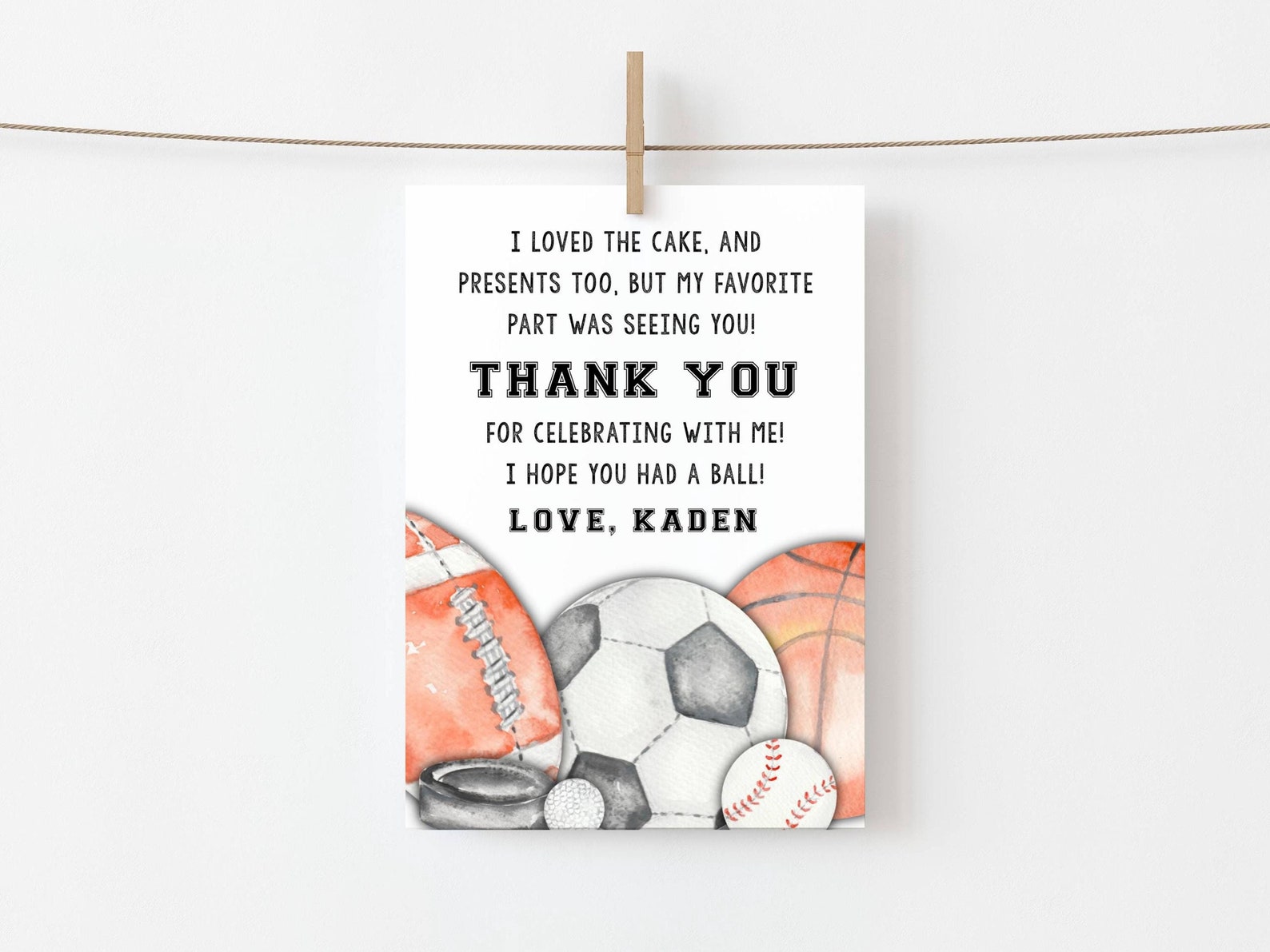 Sports Birthday Thank You Card Template (digital Download) - Etsy