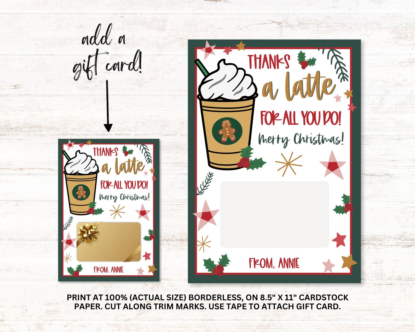 Coffee Gift Card Holder Printable Template Teacher Caregiver Christmas ...