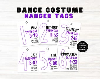 Dance Costume Hanger Tags, Dance Competition Printable Costume Garment Bag Label Tags, Try Before You Buy, Easy to Edit