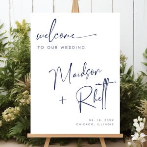 Modern Wedding Welcome Sign Navy Blue Modern Minimalist Wedding Welcome Sign  Poster Multiple Sizes Try Before You Buy Easy to Edit