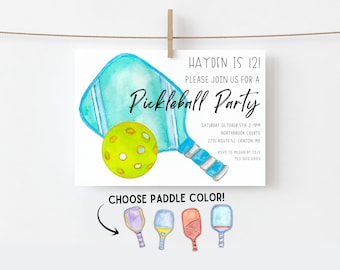 Pickleball Birthday Party Invitation Printable Template, Printable Textable Pickleball Birthday Invitation, Pickleball Party