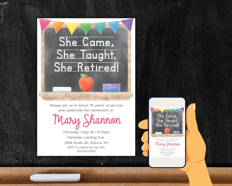 Teacher Retirement Printable Invitation Template, Primary Teacher ...