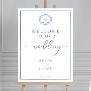 Blue Chinoiserie Wedding Welcome Sign Printable Template Royal Blue Floral Minimalistic Welcome Wedding Sign Two Sizes Try Before You Buy