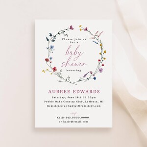 Babyshower met wilde bloemen uitnodigen afdrukbare sjabloon Moderne babyshower met wilde bloemen bloemen Instant Download genderneutraal babyshower